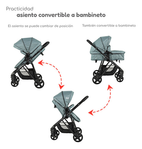 Carriola D Bebe Travel System Prince Con Autoasiento Color Negro Chasis Verde