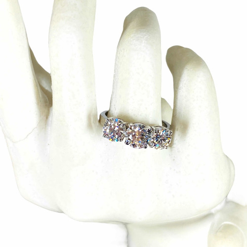 Anillo Compromiso 3 Gemas Diamante Moissanita Genuino Vvs-1