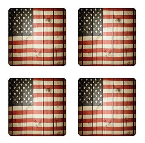 Imagen 1 de 2 de Ambesonne American Flag Coaster Conjunto De Cuatro Usa Flag 
