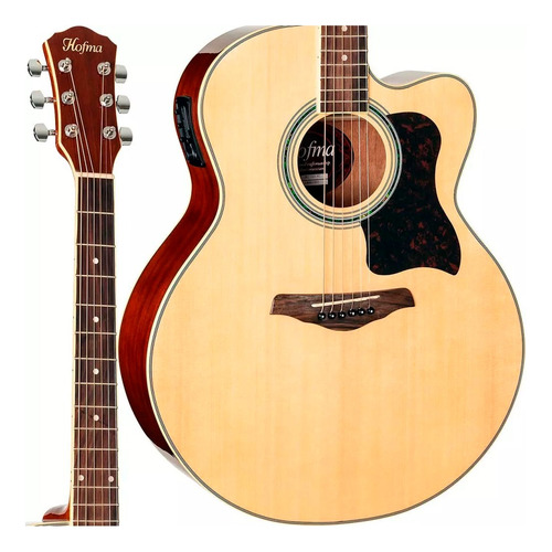 Violão Jumbo Hofma Hmj-223 Cutway Natural Brilhante Aço