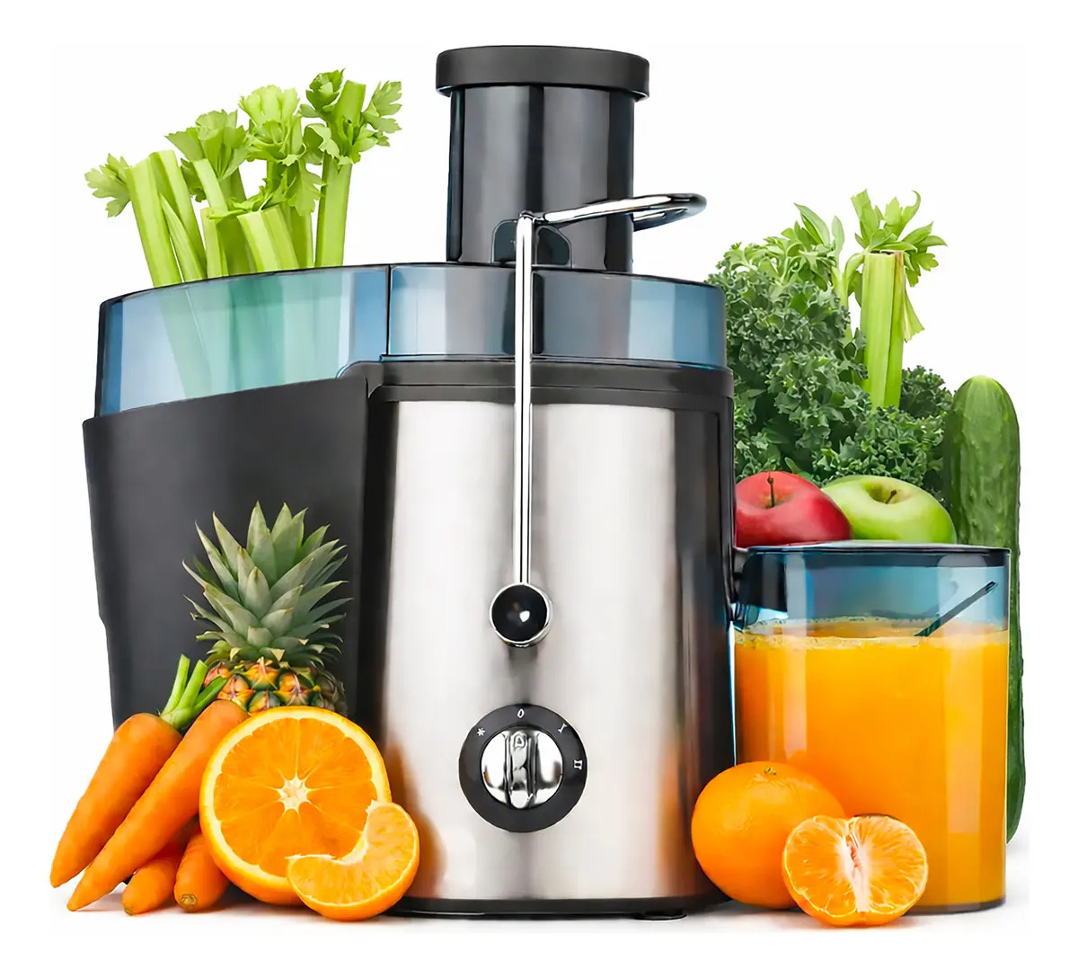 Extractor De Jugos Eléctrico 2 Velocidades Jarra 500ml 1000w Plateado