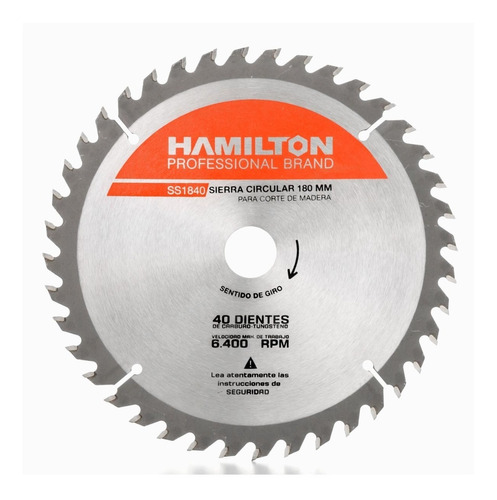 Disco Widia Madera 40 Dientes 180mm 7 1/4 Hamilton Ss1840