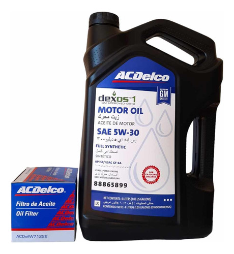 Aceite 5w30 Acdelco Dexos1 + Filtro W712/22 Acdelco