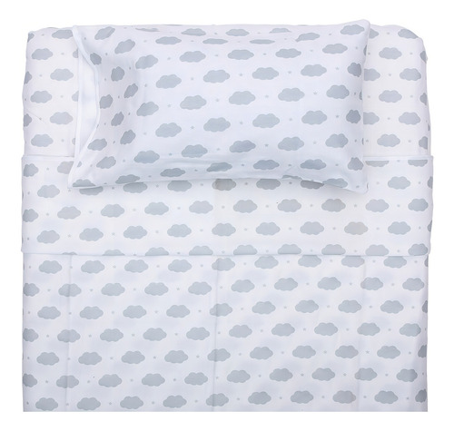 Juego Sábanas Cuna Bebé 4pz Funda Almohada Elige Color Talla Diseño De La Tela 100% Algodón Franela Nubes Gris