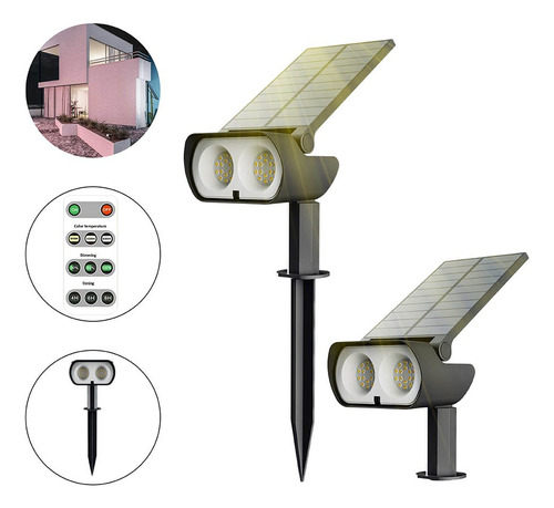 Reflector Led Solar Piso Cct Ajustable Illux Stake Rs-4702 Negro