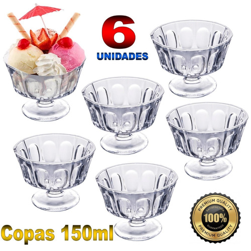 Set De 6 Copa De Vidrio De 150ml Para Helados Yogur Frutas