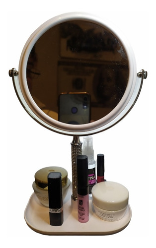 Espejo Maquillaje Doble Faz C/aumento Y Bandeja P/objetos 