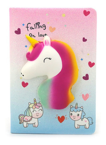 Cuaderno A5 Tapa Dura Rayado + Squishy Unicornio Nena Regalo