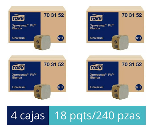 Tork Xpressnap® Fit Blanca Universal 18 Paq / 240 Pz 4 Cajas