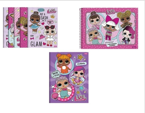 Kit 7 Cadernos Lol: 5 Brochurão , 1 Desenho, 1 Caligrafia