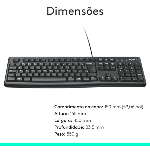 Teclado Com Fio Usb Logitech K120 Com Layout Abnt2
