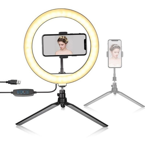 Iluminador Led Ring Light 26cm Tripe De Mesa Kit Iluminação1