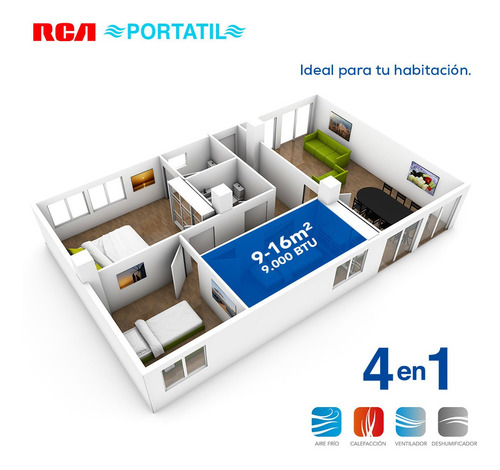Imagen 5 de 12 de Aire Acondicionado & Calefactor Portátil Rca 9.000btu 4en1