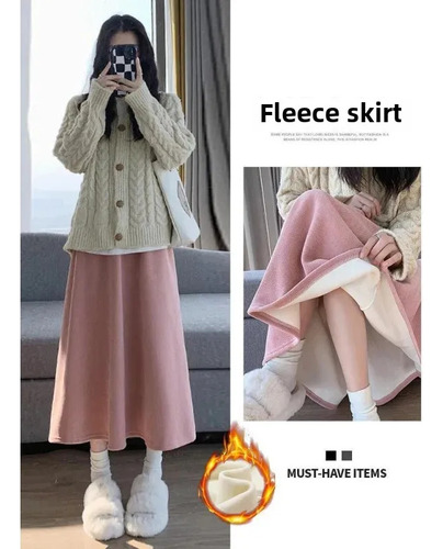 Falda Midi En A De Pana Con Forro Polar, Otoño/invierno