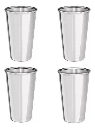 Jogo 4 Copos Aço Inox Agua Suco Resistente 250ml Borda Fina