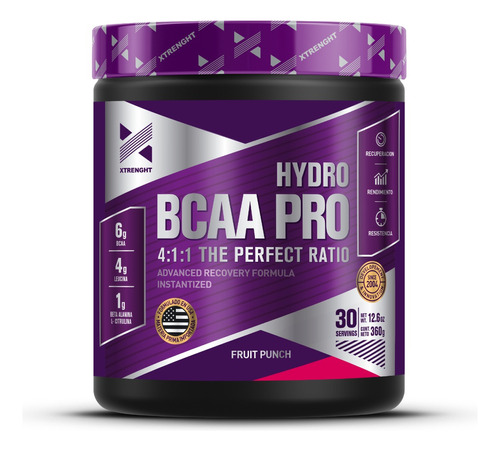 Xtrenght Hydro Bcaa Pro En Polvo - 30 Servicios 360grs 4:1:1