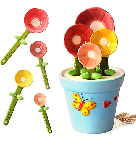 Juego De Cucharas Medidoras De Flores Maceta, Lindas Cu...