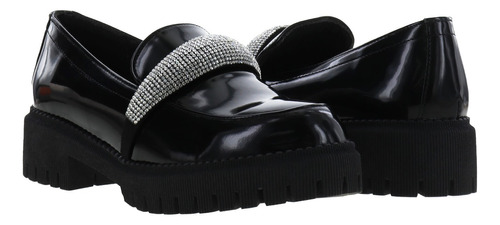 Mocasines Mujer De Superficie Charol Con Tira De Diamantes 