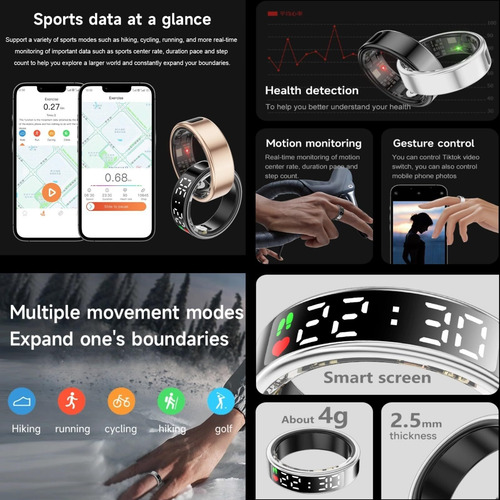 Anillo Inteligente Con Pantalla Led Rastreador De Salud Ip68