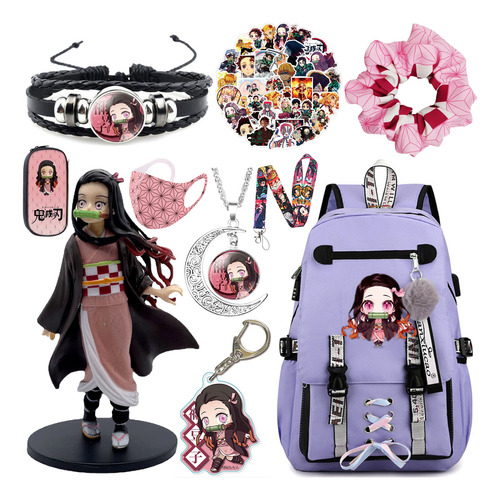 Juego De 10 Unidades, Mochila Escolar Kawaii Nezuko Y Estuch