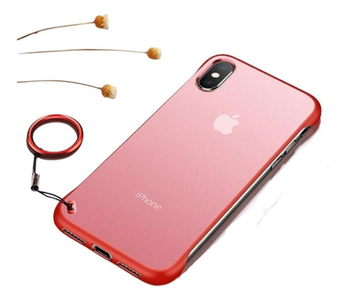 Carcasa Con Anillo Metálico Para iPhone X Rojo