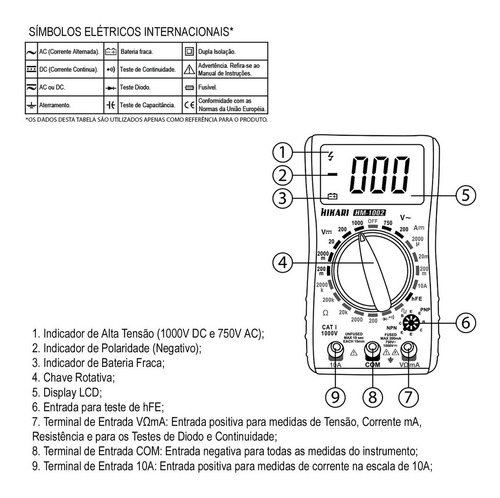 Imagem 3 de 3 de Multímetro Digital Hfe Diodo Hm-1002 Hikari