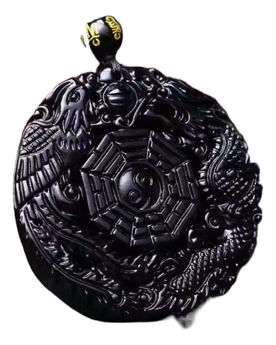 Collar De Obsidiana Negra Curativos Natural Dragón Fénix 2pc