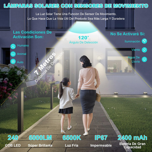 M 2pzs 240led Lampara Solar Exterior Pared Sensor