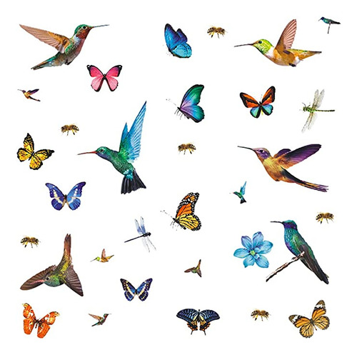 32 Pegatinas De Acuarela De Mariposa Y Colibrí, Diseño De.