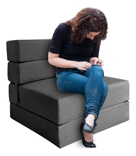 Imagen 2 de 10 de Sofá Cama Individual Plegable, Colchoneta Con Soporte Firmé Color Gris Oscuro