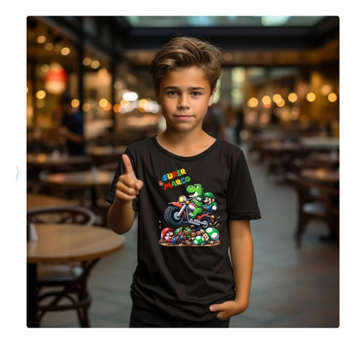 Polera Unisex Infantil Mario Bros Game Moto Estampado