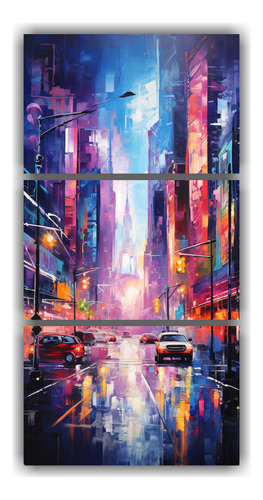 45x90cm Cuadro Abstracto Ciudad Nueva York Colores Vibrantes