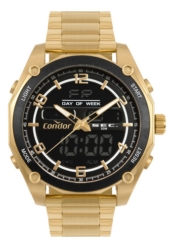 Relógio Condor Masculino Digital Dourado Correia Doura Fundo Preto