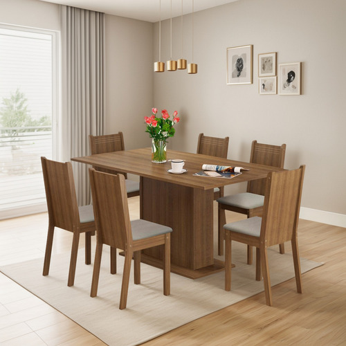 Comedor Madesa Megan Mesa Y 6 Sillas Rustic/sintético Beige Color Marrón