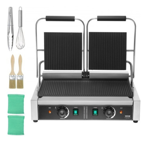 Parrilla Eléctrica Comercial Sandwichera Panini Plancha Dob Plateado