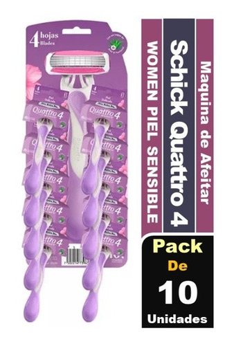 Maquina De Afeitar Schick Quattro For Women 4 Hojas Pack X10