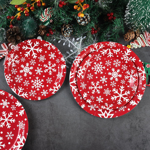 48 Platos De Papel De Copo De Nieve Para Fiesta De Navidad,