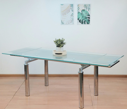 Mesa Comedor Vidrio Templado Extensible Patas Cromadas