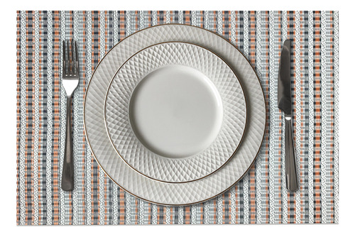 12 Jogo Americano Mesa Posta Luxo Impermeável Pvc Mz Mult Vr Cor M5 Laranja Preto Branco Multi Mz Retangular