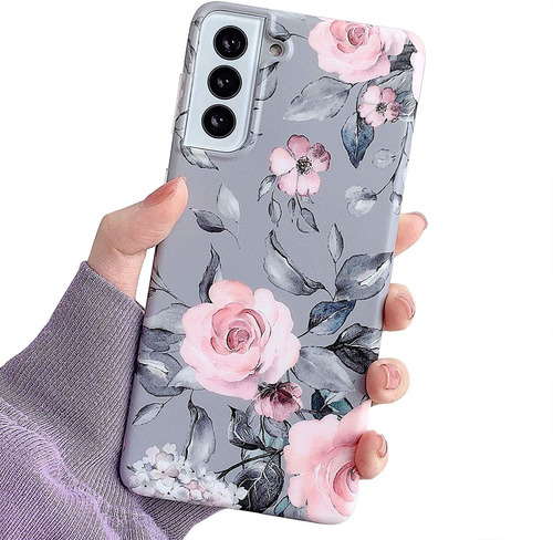 Funda Para Samsung Galaxy S21 5g - Gris Con Flores Rosas