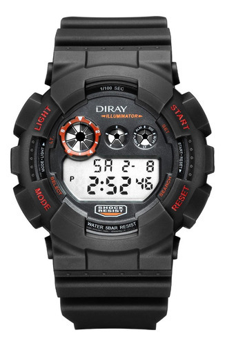 Reloj De Pulsera Diray Para Hombre Deportivo Dr341g1 Color de la correa Negro Color del bisel Negro Color del fondo Gris