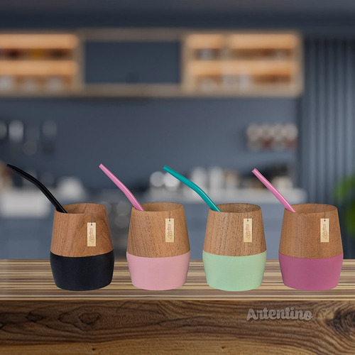 Imagen 3 de 6 de Mate Madera Algarrobo Bombilla Color Artentino Hombre Mujer