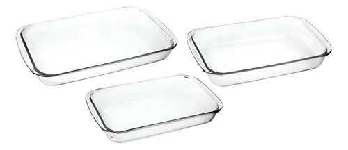Jogo Refratário 3 Assadeiras Marinex Retangulares Nadir Cor Vidro