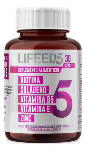 Suplemento Lifeed5 Hair Biotina Colágeno Uñas Cabello 30caps