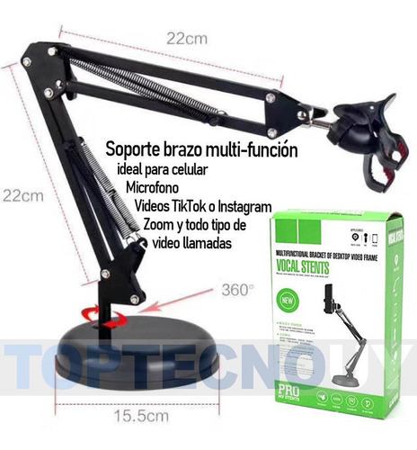 Imagen 3 de 5 de Soporte Brazo Flexible Pinza Tablet Celular Escritorio Mesa