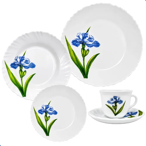 Aparelho De Jantar 20 Peças Vidro Opaline Para Mesa Posta Branco  Floral