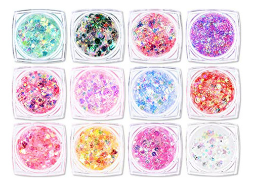 Set De 12 Colores De Gel Holográfico Chunky Glitter Ownest, 