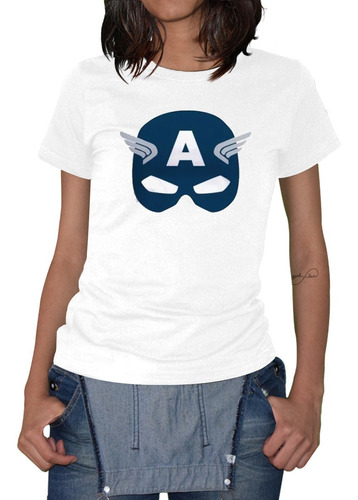 Playera Mujer Blanca Capitan America Mod-3