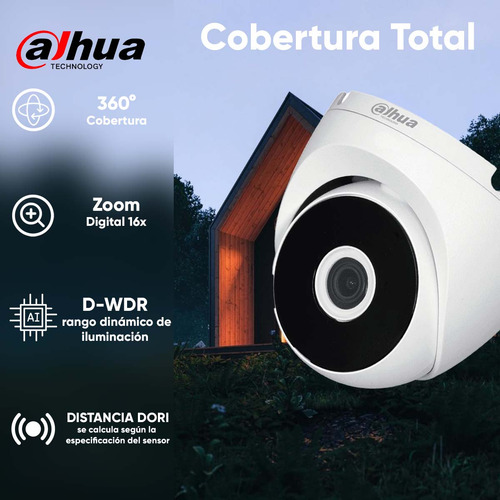 Dahua Cámara de seguridad HAC-T2A21 3.6mm Cooper Alta resolución HD 1080p visión nocturna Smart IR 20 Mts IP67 Seguridad Exterior Facil Instalación CCTV