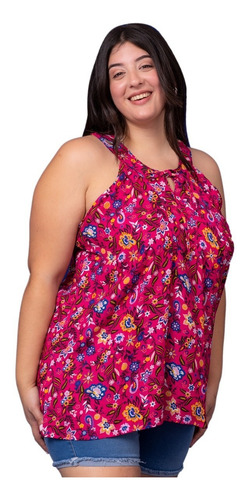 Imagen 2 de 10 de Musculosa De Fibrana Corte Evase Mujer Talles Grandes